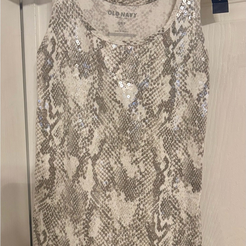 Old Navy Beige Snake Print Sequin Tank